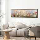 Wood Framed Wildflower Wall Art for Living Room, Colorful Flower Poppy Daisy Picture for Bedroom Above Bed Abstract Nature Floral Field Painting Canvas Prints Meadow Poster Artwork Decorations 14x48