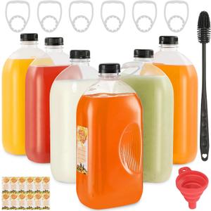 6pcs 64oz Empty Plastic Juice Bottles with Caps Reusable PET Food Grade Drink Bottles with Leak-Proof Tamper Evident Caps Bulk Clear Beverage Containers for Homemade Drinks Smoothie Milk