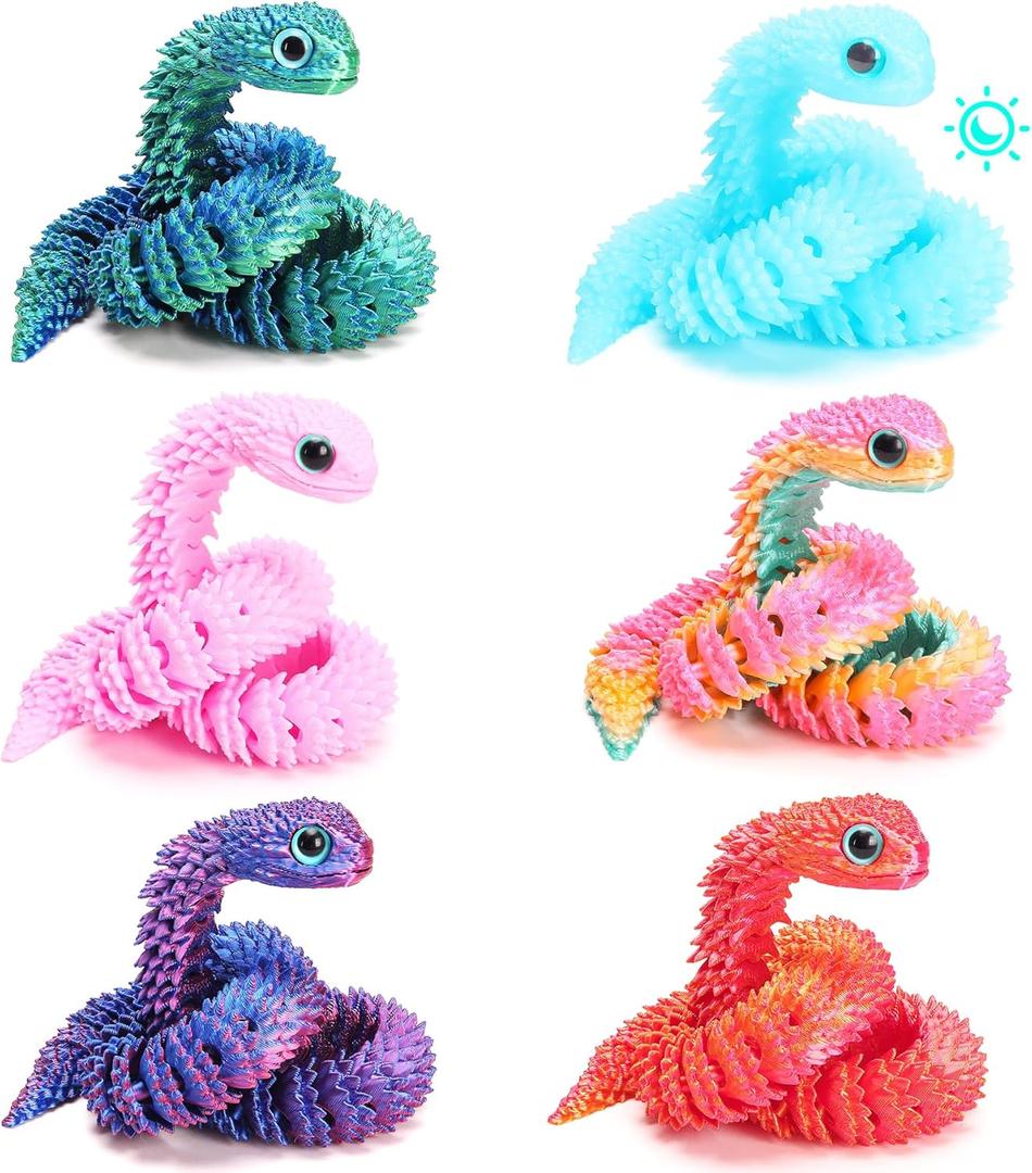 6PCS 3D Printed Snake Toys, 3D Printed Animals Fidget Toys for Easter Eggs Filled, Easter Basket Stuffers for Teens, Easter Gifts for Kids, Easter Basket Filler, Easter Egg Fillers for Boys Girls