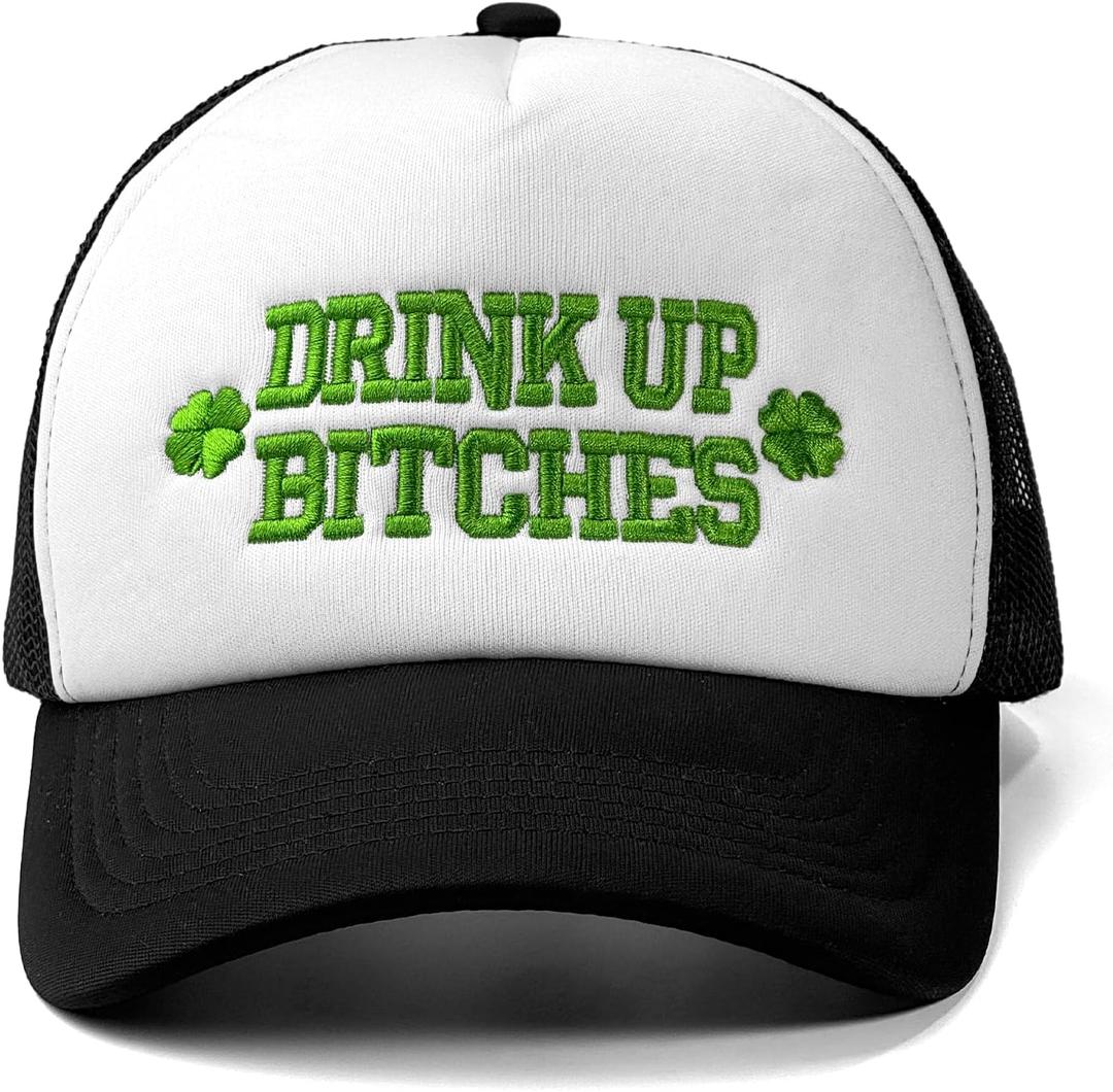 St Patricks Day hat Green Baseball Cap Shamrock Embroidered for man Women Funny (One Size, Drink_black_green)