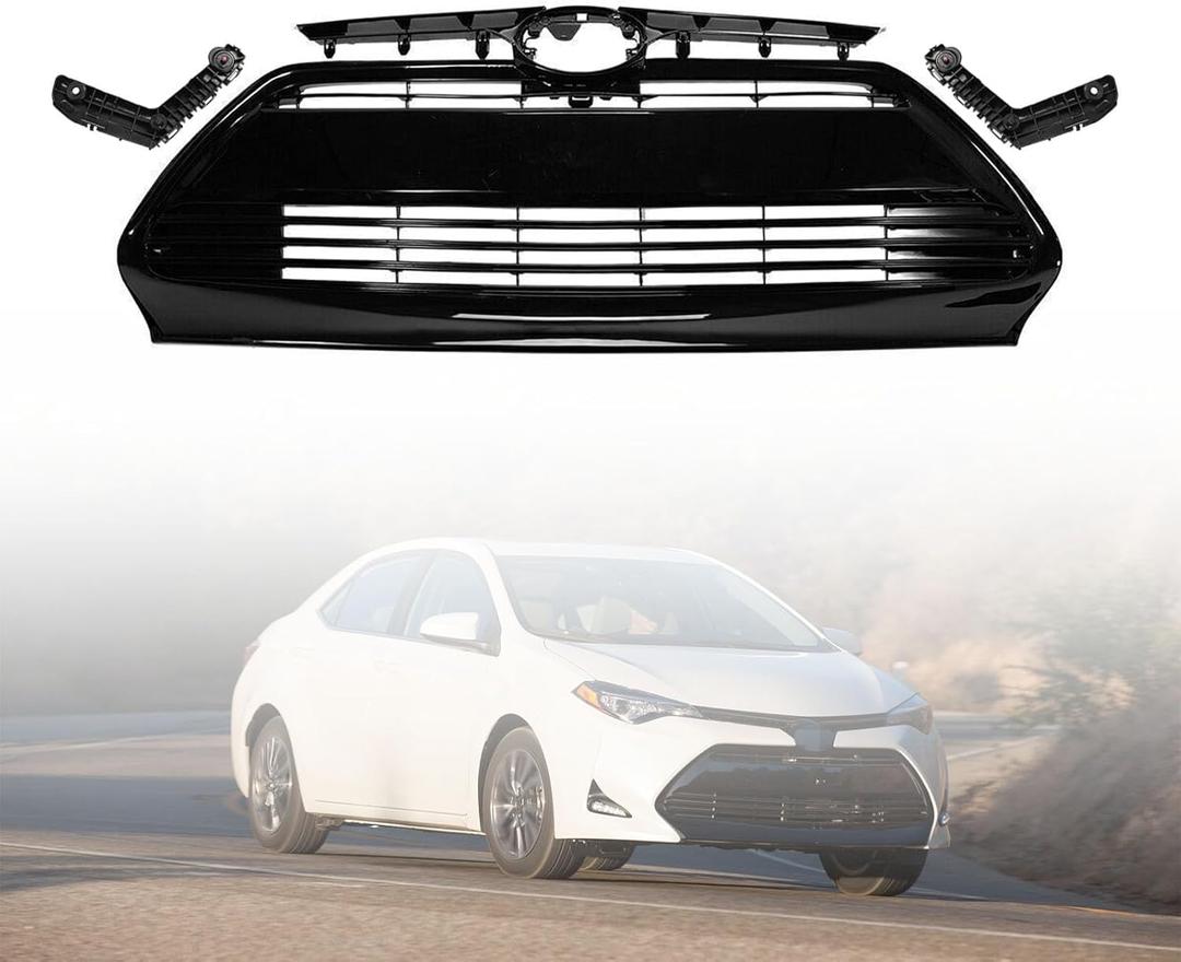 Upper Lower Grill + Front Bumper Bracket Compatible with 2017 2018 2019 Toyota Corolla CE L LE LE Eco XLE # 5311102B00 5311202730 Front Bumper Hood Grille