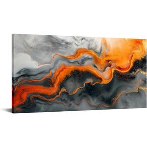 KREATIVE ARTS Orange and Black Abstract Canvas Wall Art, Modern Abstract Painting for Living Room, Bedroom, Home Office, Contemporary Artwork Prints, 20x40 Inches, Ready to Hang