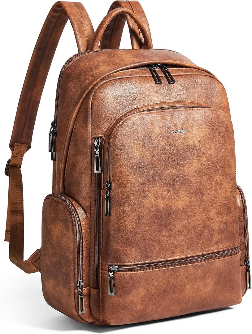 Computer Backpack for Women Soft Leather Back pack with 15.6 inch Laptop Compartment, Designer Ladies Travel Backpack, Brown