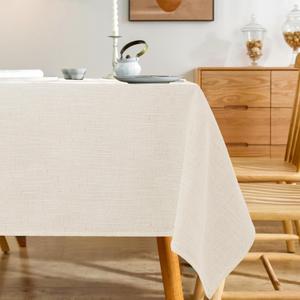 Natural Linen Rectangle Tablecloth, 2 Pack Slubby Textured Fall Lightweight Table Cloth 60 x 84 Inch, Water Resistant Stain Resistant Farmhouse Burlap Table Cover for Kitchen Dining Room