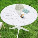 Moosfor Spandex Elastic Fitted Round Tablecloth for 36"-44" Tables, Stretch Washable Reusable Table Cover for Outdoor Picnic, Camping, Dining, Kitchen, Patio and Party, Marble