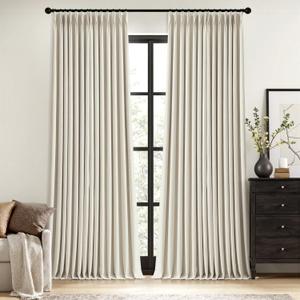 MIULEE Linen Pinch Pleated 100% Blackout Linen Curtains 96 Inch Length 2 Panels Set, Black Out Memory Trained Pleat Curtains Light Blocking Room Darkening Drapes for Bedroom Living Room Window