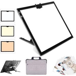 Rechargeable A3 LED Light Pad with Carry Bag, Adjustable Brightness Light Box with 3 Colors, Built-in Stand, 2500mAh Battery, Magnetic Clip, Light Board for Tracing Diamond Painting Sketching