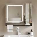 ChooChoo Bathroom Medicine Cabinet with Mirror, Modern Mirror Cabinet with LED Lights, Bathroom Wall Cabinet with Adjustable Shleves, Towel Bar, Black, 5.91"D x 27.56"W x 23.62"H