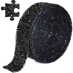 Locacrystal Bling Crystal Resin Rhinestone Diamond Ribbon,Self-Adhesive Iron-on DIY Glitter Gem Stickers for Crafts Cars Clothing Decoration 3cm 3yard Black