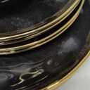 LOVECASA 12 Pieces Plates and Bowls Sets, Porcelain Black and Gold Dinnerware Sets, Round Dinner Plates Dishes Set Service for 4, Dishwasher Safe and Scratch Resistant, Black