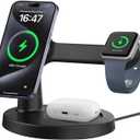 3 in 1 Magnetic Wireless Charging Station for Apple, 15W Fast Wireless MagSafe Charger Stand for iPhone 17–12 Series, Apple Watch & AirPods, Strong Magnetic Snap, Stable Nightstand Desk Charger