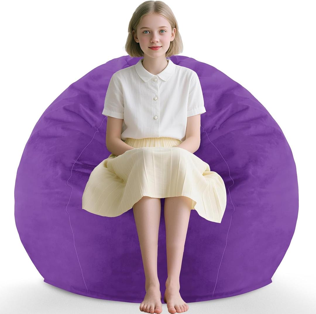 2FT Bean Bag Chair, Comfy Bean Bag Chairs with Memory Foam Filled, Fluffy Beanbag Sofa with Dutch Velvet Cover, Teardrop BeanBag Chairs for Living Room, Playroom - Purple (2FT-28"x28"x22")