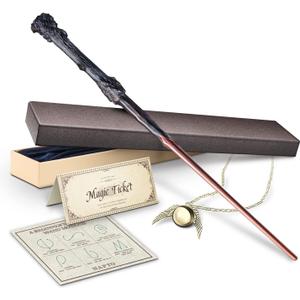 Wizard Wand, Witches Cosplay Magic Wands, Wands for Collection Christmas Halloween Props Party Supplies, Necklace Included (Persistence)