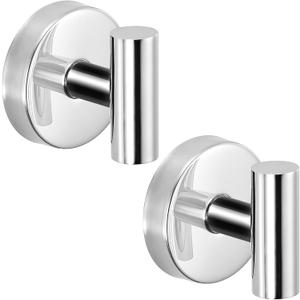 Suction Cup Hooks for Shower - Bathroom Reusable Hooks for Towels, Robes & Loofah - No-Drill Mounting on Kitchen,Walls,Metal,Glass,Mirrors,Tile & Smooth Non-Porous Surfaces (2, Chrome Polished)