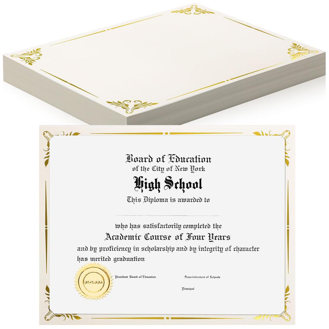 Fainne 50 Pcs Single Sided Certificate Holder Diploma Covers with Foil Border for 8.5 x 11 Inches Certificates Cardstock Document Papers Award Competition Supplies(Navy Blue, Silver)