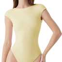 SUUKSESS Women Backless Y2k Short Sleeve Bodysuit Double Lined Open Back Sexy Basic Top