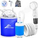 Portable Camping Shower Outdoor Camp Shower Pump with Portable Bucket,Upgrade Rechargeable Electric Shower Pump with Intelligent Multiple Spray Modes for Camping, Hiking, Traveling,RV