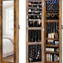 Full Length Mirror Jewelry Cabinet Organizer Lockable Door Wall-Mounted Jewelry Armoire with Shelves and Behind the Door Storage Rustic Brown