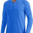 MAGCOMSEN Men's Long Sleeve Sun Shirts UPF 50+ Tees 1/4 Zip Up Fishing Running Rash Guard T-Shirts Outdoor Shirt (Medium, Azure)