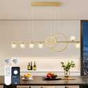 ORANOOR Modern Gold Chandeliers for Dining Room, 47in Dimmable LED Chandelier Linear Gold Pendant Light for Kitchen Island, Upgraded 6 Globe Hanging Pendant Chandelier Lighting (2 Rings, 4200lm)