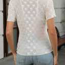 Women's Mesh Lace Top Sheer Short Sleeve T Shirt Mock Neck Summer Blouses (White, S)