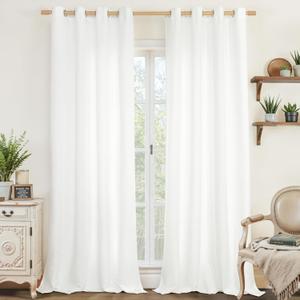 LAMIT Natural White Linen Curtains 95 inch for Bedroom, Grommet Thermal Insulated Thick Curtains Light Filtering Panels for Living Room/Outdoor/French Door, Set of 2 Panels, W52 x L95