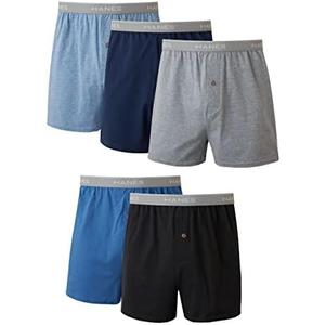 Hanes Pack, 5 Pairs, Cool, & Breathable Cotton Boxers for Men, Moisture-Wicking Underwear, Medium