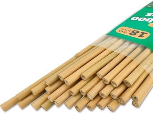 Jollybower 100 pcs 1/4” D Bamboo Stakes, 18 Inch Plant Stakes, Natural Garden Stakes for Tomato, Bean, Flowers,Trees Potted and Climbing Plant Support, 5 Pack