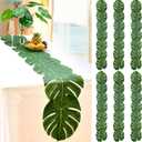 AerWo 6Pcs Artificial Palm Leaves Green Table Runner, Summer Tropical Leaf Table Runners 72 inches Long for Wedding Moana Jungle Safari Tropical Hawaiian Luau Party Decorations