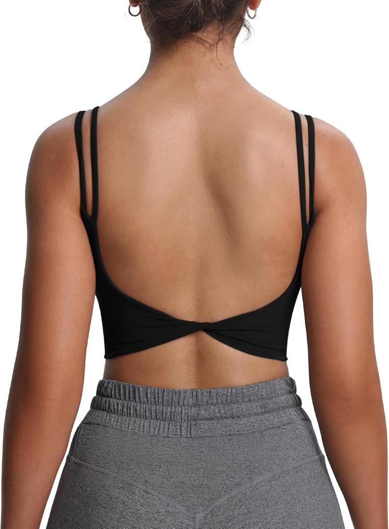 Aoxjox Women's Workout Sports Bras Fitness Yoga Crop Tank Metamorph Twist Back Cami (Large, 1 Black)