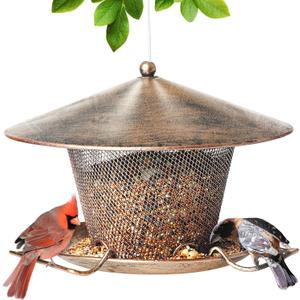 Bird Feeder for Outdoor, Rainproof Weatherproof Metal Hanging Wild Bird Feeder with 9.8" Roof 3 LBs Seeds Capacity, Easy to Clean & Refill (Bronze)