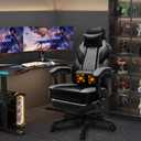 Shintenchi Gaming Chair,Video Game Chair with footrest and Massage Lumbar Support,Height Adjustable Game Chair with 360Swivel Seat Ergonomic Computer Chair with Headrest for Office or Gaming(Grey)