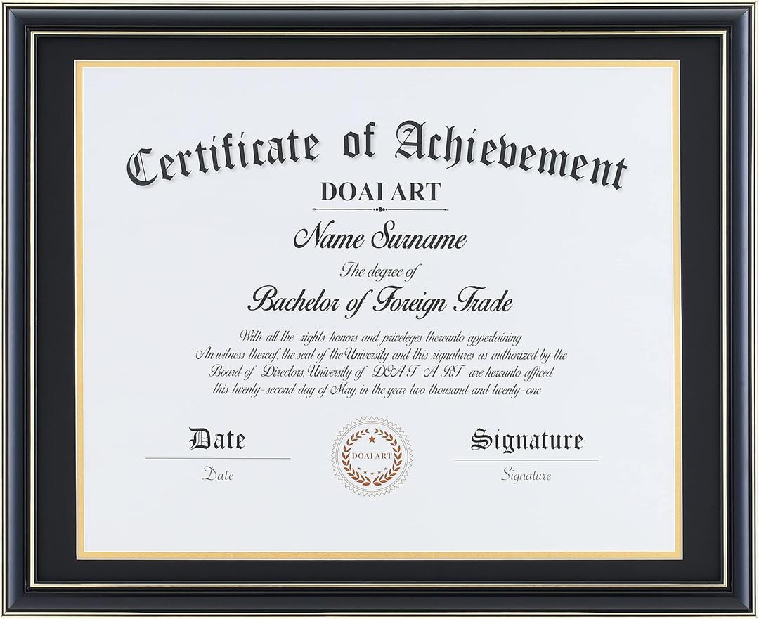DOAI ART Diploma Frame 14 x 17 with Mat Black Solid Wood Display Document/Certificate 16x20 without Mat and Picture 17x14 with Black Over Gold Mat | Wall Hangers,HD Glass,Mahogany