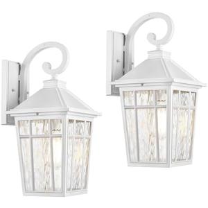 Darkaway 2pcs Large Outdoor Wall Lights for House, 18inch Exterior Lighting Fixtures Wall Mount White Outside Wall Sconce with Water Ripple Glass for Porch Patio Front Door