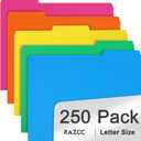 File Folder, RAZCC 250 Pack 1/3 Cut Tab Colored Folders, Colored File Folder Letter Size for Office Classroom Use, Folders with Tabs Assorted 5 Colors