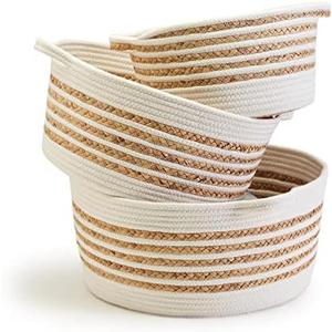 Two's Company Inc Women's Spiral Duo Set of 3 Hand-Woven Basket, Natural/White, One Size