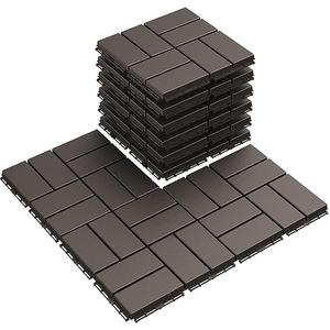 Plastic Interlocking Deck Tiles, 9 Pack Outdoor Patio Flooring, 12"x12" Interlocking Decking Tile Outdoor All Weather Use, Waterproof Patio Pavers for Pool Balcony Backyard Porch, Dark Grey