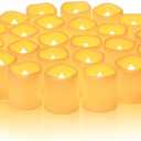 Homemory 24Pack Flickering Flameless Votive Candles,200+Hour Electric Fake Candles,Battery Operated LED Tealight for Wedding,Table,Outdoor,Halloween,Christmas Decoration-Amber Yellow