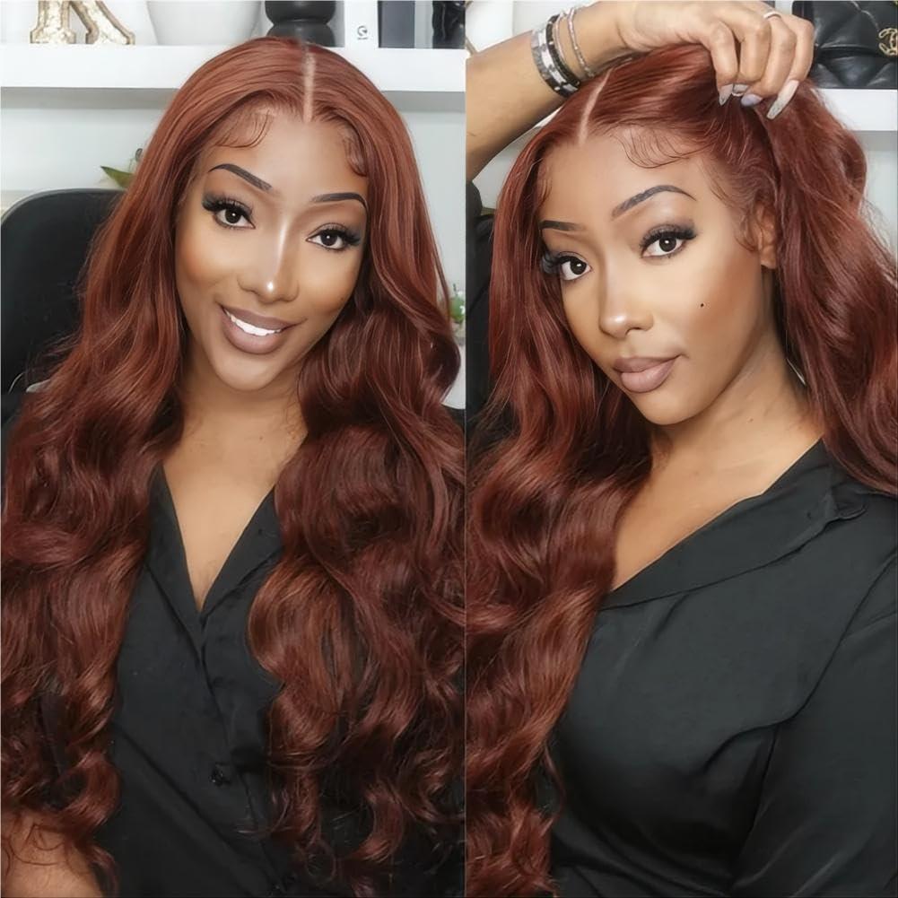 ISEE Glueless Reddish Brown Lace Front Wig - Human Hair 22 Inch Wigs for Black Women