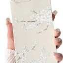 NITITOP Compatible with iPhone 7 Plus / 8 Plus Case Cute Aesthetic Cherry Blossom Pattern Design for Women Girls Soft TPU Shockproof Full Camera Protective Phone Cover - White