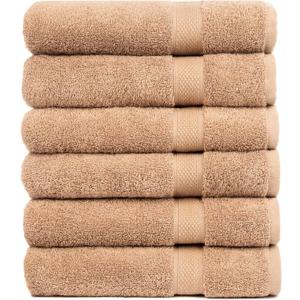 Pleasant Home Bath Towels Set of 6 (24 x 50) 100% Cotton, 515 GSM | Lightweight, Soft & Highly Absorbent Luxury Towels for Bathroom | for Gym, Pool & Spa | 6 Pack, Mocha