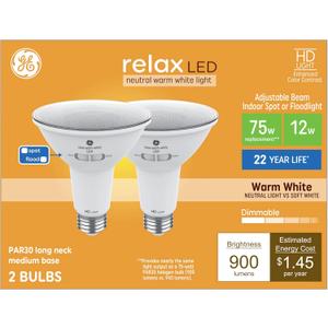 GE Relax HD 75-Watt EQ LED Par30 Long Neck Warm White Dimmable Adjustable Flood & Spot Light Bulb (2-Pack)