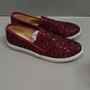 FEVERSOLE Women's Fashion Slip-On Sneaker Casual Flat Loafers (9.5, Burgundy Glitter)