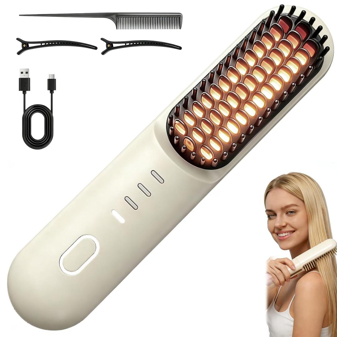 Go Brush Pro for Short Hair - 2026 Upgraded Cordless hair Straightening Brush, 4 Temperature Settings, Fast Heat, MCH Ceramic Care, 4000mAh Rechargeable Straightener for Frizz-Free Styling (beige)