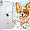 Case for iPad Air 11'' (M3 2025/M2 2024) 6th Gen/iPad Air 10.9'' 2022 2020 Air 5th /4th Gen, Buit in Pencil Holder with Shockproof Cover Clear Transparent Back Auto Wake/Sleep, Cute Corgi Dog