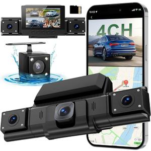 4 Channel Dash Cam,360 All-Around View Front Rear Left Right Inside Car Camera,3" IPS Screen,4-Way Dash Cam with 24H Parking Mode,Built-in GPS,8 IR Night Vision,G-Sensor,Free TF Card Included