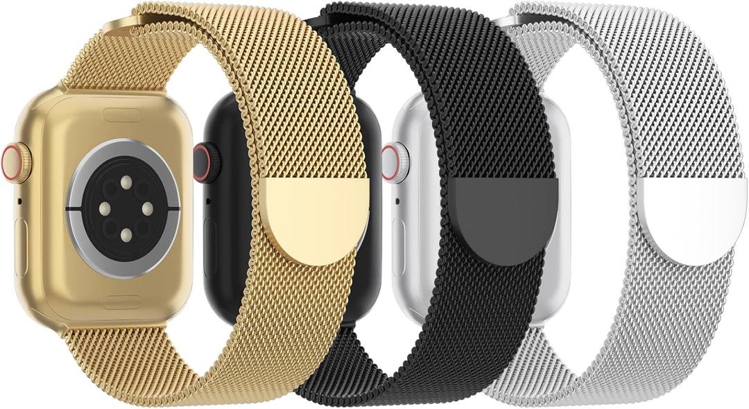 3 Pack Mesh Metal Band Compatible with Apple Watch Band 38mm 40mm 41mm 42mm 44mm 45mm 46mm 49mm, Stainless Steel Magnetic Loop Strap for iWatch Ultra 3 2 1 Series 11/10/9/8/SE/7/6/5/4/3 Men Women