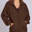 ANRABESS Women's Oversized Full Zip Up Sweatshirts Jacket 2026 Fall Fleece Long Sleeve Hoodies Outfits Brown Small (Brown, S)