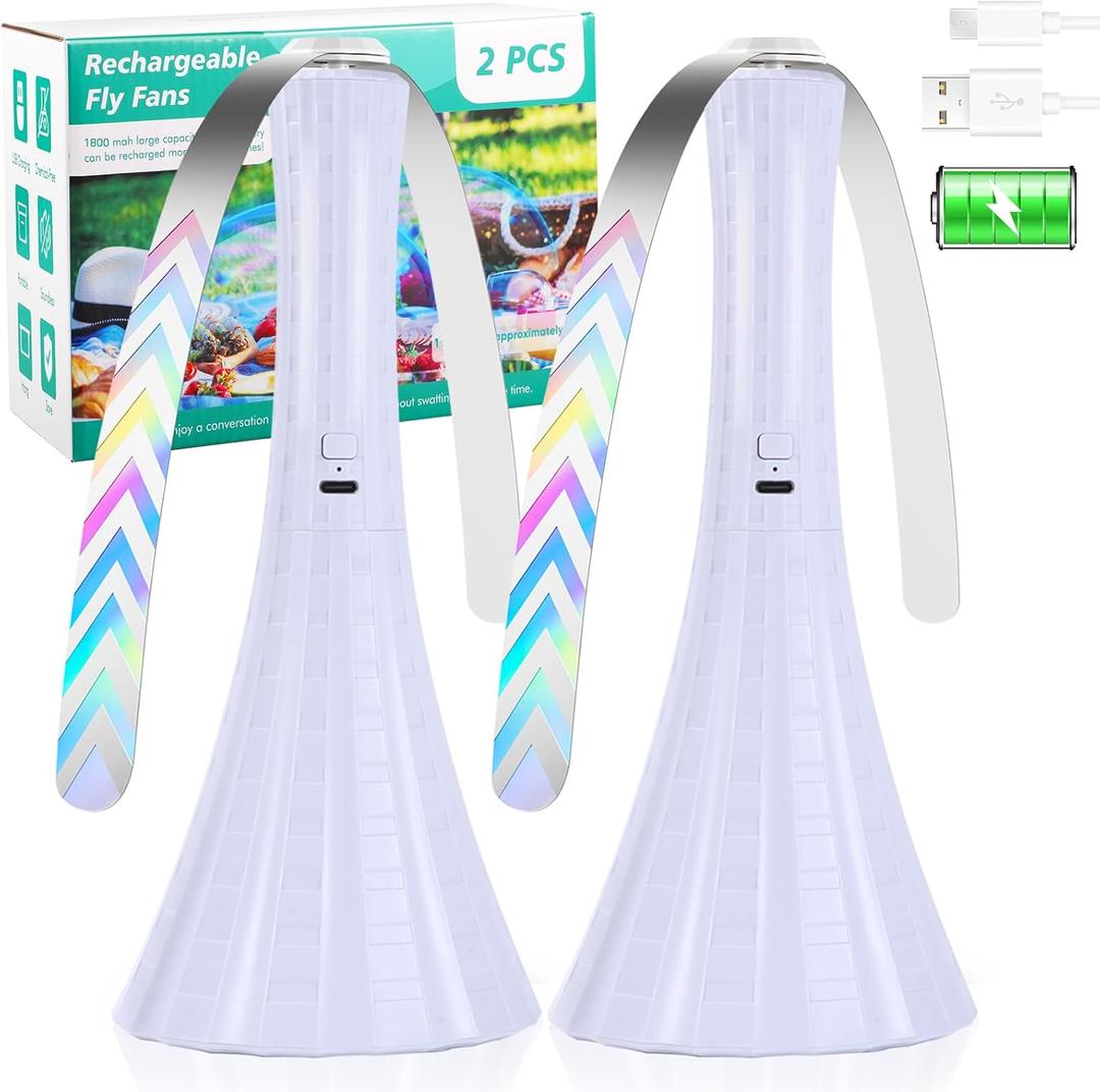 Fly Fans for Tables Rechargeable, Fly Repellent Fans to Keep Flies Away by Soft Blades, Food Fans for Camping, Picnic, Fishing, Fly Repellent Outdoor Patio,2PCS, White