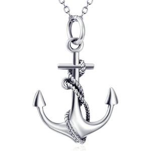 Anchor Sterling Silver Tree of Life Necklace - Polished Nautical Anchor Rope Fine Jewelry for Men & Women